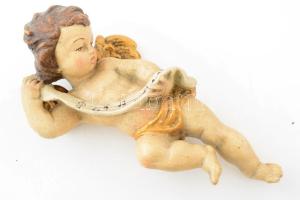 Régi faragott és festett fa angyal, kopott, m: 21 cm