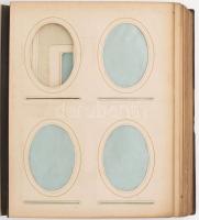 cca 1880-1910 Régi fotóalbum, dekoratív fémveretekkel díszített, bordó bőrborítással, benne 8 db kem...