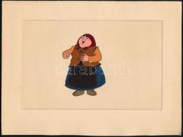 Lúdas Matyi magyar rajzfilm egy eredeti, kézzel rajzolt figurája, 1976 körül. Vegyes technika, műanyag film, jelzés nélkül. 14x21,5 cm