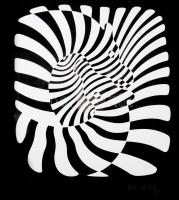 Vasarely, Victor (1908-1997): Zebrák. Szitanyomat, papír, jelzett, számozott (13/90), üvegezett fakeretben, lapon néhány kisebb felületi sérüléssel, 47,5x47,5 cm / Vasarely, Victor (1908-1997): Zebras. Screenprint on paper, signed, numbered (13/90), with minor surface damages, framed, 47,5x47,5 cm