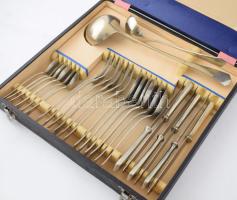 26 részes régi alpakka evőeszköz készlet, dobozában.