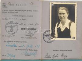 1938-1939 Német Harmadik Birodalom, vezetői engedély / jogosítvány (Führerschein) hölgy részére, fén...