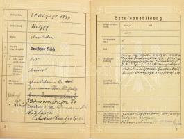 1935-1945 Deutsches Reich, Arbeitsbuch / Német Harmadik Birodalom, munkakönyv, bejegyzésekkel