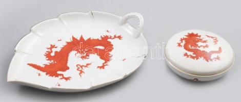 2 db Meisseni sárkány mintás bonbonniere. Kézzel festett, jelzett, hibátlan d: 10 cm, 24x17 cm