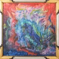 Berkes András (1947-): A phoenix szerelme. Olaj, vászon, jelezve jobbra lent, hátoldalán autográf felirattal. 70x70 cm. Dekoratív fakeretben.