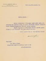 1943 Bp., glogoni Andreich Jenő (1890-1953) mérnök, közgazdász, konjunktúrakutató, egyetemi tanár aláírása egy gépelt gratuláló levélen, fejléces, címeres papíron.