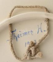 Theimer Henrik: kézzel festett porcelán tál, jelzett, datált (1903) , hibátlan d: 25,5 cm