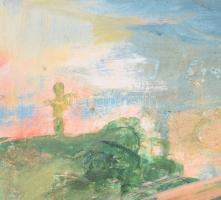 Oravecz Viktória (1969-): Színes táj (cím nélkül). Olaj, vászon. Jelezve jobbra lent. 70x95 cm