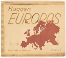 cca 1930 Die Flaggen Europas. Die Welt in Bildern Album 6. Cigarettakép gyűjtő album,2+27 p.+8 t. Kiadói papírkötés, szakadt, kopott, foltos borítóval, egy kép (121) hiányzik.