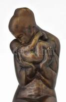 Kerényi Jenő (1908-1975): Gyermekét dajkáló anya. Bronz, jelzett, márvány talapzaton, néhol kissé pa...
