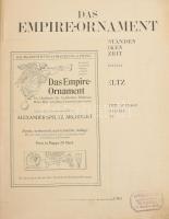 Alexander Speltz: Das Empire-Ornament nach Originalgegenständen und Quellenwerken aus der Empirezeit. Gezechnet und zusammengestellt von - -. Leizpig,(1913.),Baumgärtner's Buchhandlung, 4 sztl. lev.+1 t.+6-8,10,22-23,28,30-34,2 t. 2. kiadás. Német nyelven. Papírkötés, foltos, kissé kopott borítóval, bélyegzésekkel.