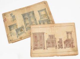 cca 1910-1940 Bútorkatalógusok, 2 db, 59 p. és 9-64 p. Rossz állapotban, foltosak, sérültek, az egyik hiányos.