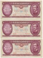 1989. 100Ft (3x), sorszámkövetők "B 124 044321 - B 124 044323" sorszámmal T:UNC,AU / Hunga...