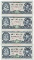 1975. 20Ft (4x) sorszámkövetők "C 112 215231 - C 112 215234" T:UNC,AU / Hungary 1975. 20 Forint (4x) consecutive serials "C 112 215231 - C 112 215234" C:UNC,AU Adamo F16, Krause 169.f