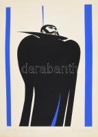 Kass János (1927-2010): Kékszakállú. Szitanyomat, papír, jelzett, 49x32 cm. Lap sarkaiban apró sérülésekkel, rajzszög nyommal.