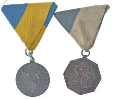 1940. "1941/42 I.o. / ,,MOVE'' Labdarugók Alszövetsége 1920" fém díjérem mellszalagon, "LUDVIG BP" gyártói jelzéssel (35mm) + DN(~1940) "MOVE - NVTE" bronz kerékpár díjérem mellszalagon (31mm) T:XF-VF, patina