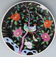 Herendi óherendi Macao mintás dísztál. Jelzett, kézzel festett, repedéssel, d: 26 cm