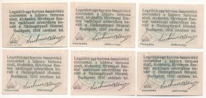 Budapest 1916. 2f-12f (6xklf) "Hadsegélyező Hivatal" T:UNC-AU, az egyik VF / Hungary / Bud...