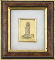 Pisai ferdetorony aranylemez kép, keretben, teljes méret 11,5x10 cm