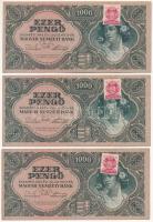 1945. 1000P (3x) sorszámkövetők "F 538 098079 - F 538 098081" T:XF / Hungary 1945. 1000 Pe...