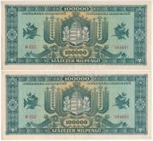 1946. 100.000MP (2x) sorszámkövetők "B 022 084691 - B 022 084692" T:F, szép papír / Hungar...