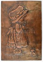 Hummel stílusú rézlemez kép, 31x21 cm