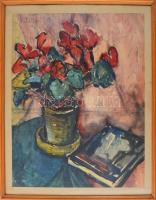 Kozma István (1937-2020): Csendélet 1968, Akvarell, papír Jelzett. 56x46 cm Üvegezett keretben