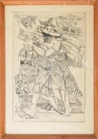 Józsa János (1936-2016): Vándor. Rézkarc, papír. Jelzett. Számozott (50/22). Üvegezett fakeretben, lap széle kissé foltos, 49,5x32,5 cm