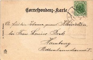 1907 Mimon, Niemes; Schule u. Kirche / school and church. A. Bienert Art Nouveau, litho frame with c...