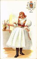 Mähren / Morvaország (Morávia) címere és cseh népviselet / Morava / Moravian coat of arms, Czech folklore. B.K.W.I. 547-9. s: Karpellus (worn corners)