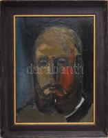 Lőrincze Miklós (1943-2016): K. GY. portréja. Olaj, farost. Jelzett a hátoldalán Dekoratív, kissé kopott fakeretben. 40x29,5 cm