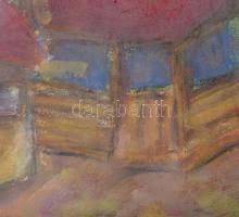 Ilosvai Varga I jelzéssel: Utcarészlet. Vegyes technika, papír. Üvegezett, kopott fakeretben. 34×47 ...