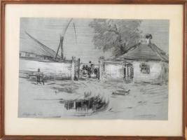 Olvashatatlan (Pörge Gergely?) jelzéssel: Tanya. Szén, papír. Kissé sérült fakeretben. 27×40,5 cm