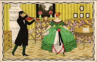 Romantic couple: lady with violinist. B.K.W.I. 670-5. s: Mitzi Marbach (EK)