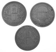 Ausztria 1893. 1K Ag "Ferenc József" (2x) + Magyarország 1893KB 1K Ag "Ferenc József" T:F Austria 1893. 1 Corona "Franz Joseph" (2x) + Hungary 1893KB 1 Korona Ag "Franz Joseph" C:F Krause KM#2804, KM#484