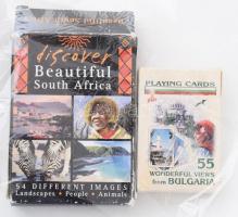 Bulgária látnivalóival illusztrált mini francia kártya + Dél-afrikai képekkel illusztrált francia kártya, hiányosak (54 és 49 lap)