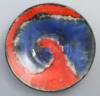 Iparművész kerámia fali tál, Mázas kerámia, jelzett, hibátlan d: 28 cm