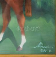 Nándori jelzéssel: Versenyló lovassal. Pasztell, papír. Üvegezett fakeretben. 38,5x52 cm