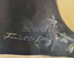 Füzesi Lajos (1931-2005): Lány gitárral. Olaj, vászon, jelzett. Feltekerve. Vakráma nélkül. 69×81 cm