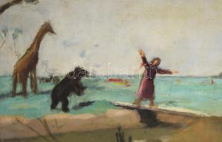 Fényes Adolf (1867-1945): Kiűzetés a paradicsomból. Olaj, vászon, jelzés nélkül. 55x87 cm. Hátoldalá...