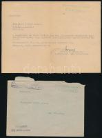 1952 Bp., Prieszol József (1906-1965) kommunista politikus, miniszterhelyettes autográf aláírása a Közlekedésügyi Minisztérium dombornyomott fejléces, hivatalos levelén, Fleischer Kornél minisztériumi előadó részére címezve, borítékkal