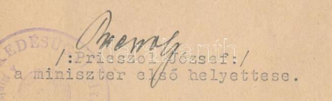1952 Bp., Prieszol József (1906-1965) kommunista politikus, miniszterhelyettes autográf aláírása a K...