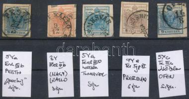 5 stamps with Goller type identification 5 db bélyeg Goller típus meghatározásokkal