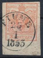 3kr HP III. 8 mm alsó ívszéllel "FIUME / 1853", 3kr HP III. with 8 mm margin "FIUME / 1853"
