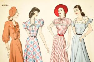 Butterick Patterns U.S.A. női divatillusztrációk, mérettáblázatokkal, 5 db kétoldalas nyomtatvány, r...