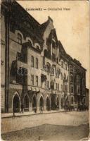 Chernivtsi, Czernowitz, Cernauti, Csernyivci (Bukovina, Bucovina, Bukowina); Deutsches Haus. Verlag Moritz Gottlieb / German House, cafe, restaurant + "K.u.k. FELDPOSTAMT 189." (worn corners)