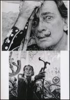 cca 1971 Dali, Salvador (1904-1989) katalán - spanyol szürrealista festőművész, aki fényképezés közben gyakran önmagát rendezte, vagyis kitalálta előre a képet, s ehhez hívott fotós segítséget, eltérő időben készült felvételek, 2 db modern nagyítás, jelzés nélkül, 15x21 cm