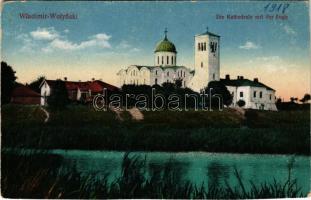1918 Volodymyr-Volynskyi, Wladimir Wolynsky; Die Kathedrale mit der Luga / cathedral + "K.u.k. Etapp. Bez. Kmdo. in Wlad. Wol. Transenenabt." (worn corners)