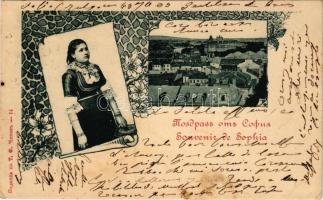1903 Sofia, Sophia, Sofiya; Souvenir de Sophia / Bulgarian folklore, general view. Art Nouveau, floral (EK)