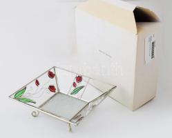 Gyümölcsös tál, üveg, fém 26x26 cm Eredeti dobozában